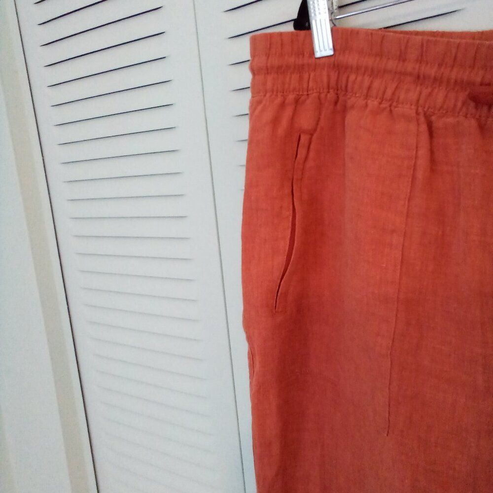 ATHLETA SIZE 20 RETREAT 100% LINEN WIDE LEG PULL-ON PANTS TIE WAIST ZIP POCKETS - Picture 4 of 13